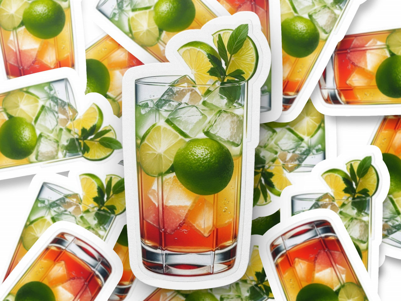 Set 3 bucati, Sticker decorativ, Cocktail Caipirinha cu gheata, Rezistent la apa, NO303, 6 cm, Multicolor