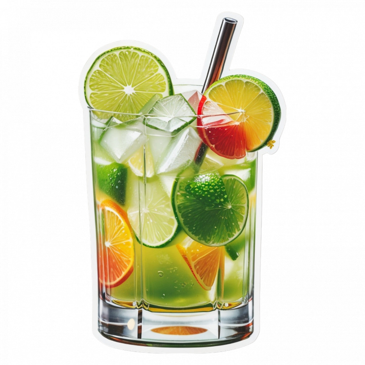 Set 3 bucati, Sticker decorativ, Cocktail Caipirinha cu gheata si pai, Rezistent la apa, NO304, 6 cm, Multicolor