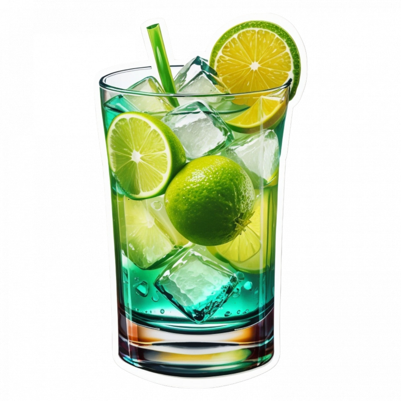 Set 3 bucati, Sticker decorativ, Cocktail Caipirinha cu lamaie, Rezistent la apa, NO305, 6 cm, Multicolor