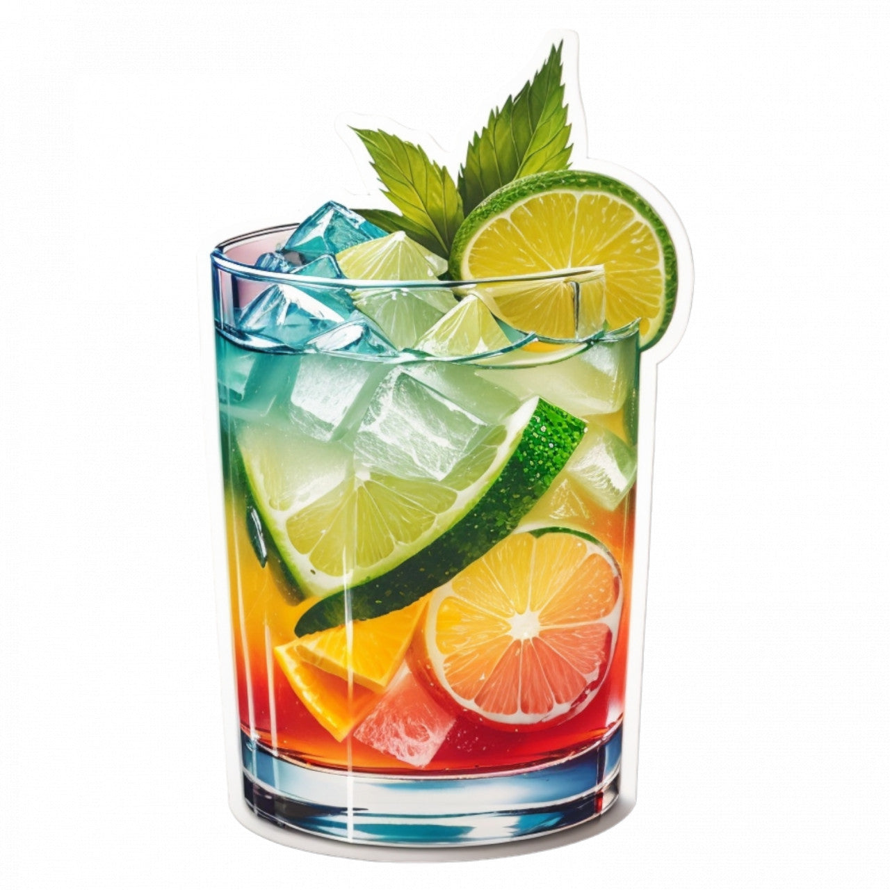 Set 3 bucati, Sticker decorativ, Cocktail Caipirinha cu menta, Rezistent la apa, NO306, 6 cm, Multicolor