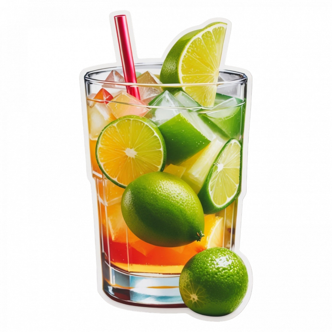 Set 3 bucati, Sticker decorativ, Cocktail Caipirinha, Rezistent la apa, NO302, 6 cm, Multicolor