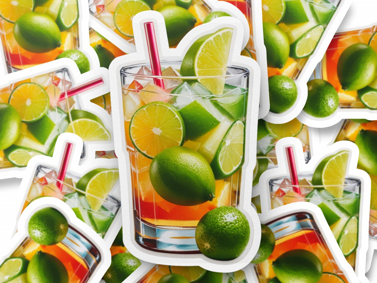 Set 3 bucati, Sticker decorativ, Cocktail Caipirinha, Rezistent la apa, NO302, 6 cm, Multicolor