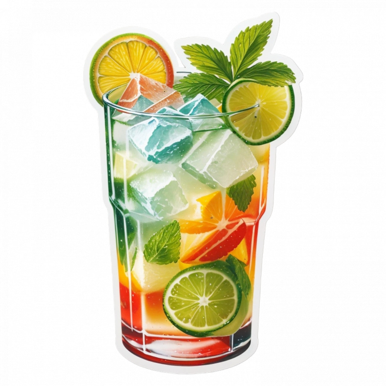 Set 3 bucati, Sticker decorativ, Cocktail Caipiroska cu gheata, Rezistent la apa, NO308, 6 cm, Multicolor