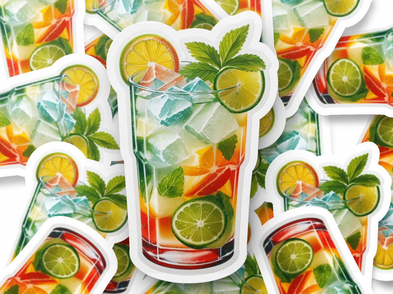 Set 3 bucati, Sticker decorativ, Cocktail Caipiroska cu gheata, Rezistent la apa, NO308, 6 cm, Multicolor