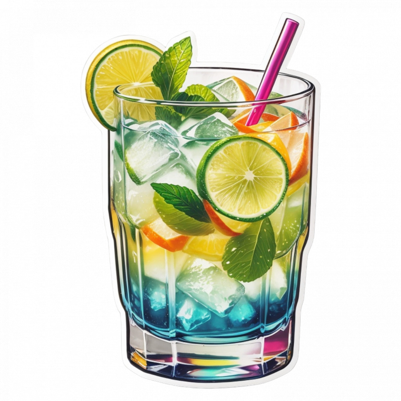 Set 3 bucati, Sticker decorativ, Cocktail Caipiroska cu menta, Rezistent la apa, NO309, 6 cm, Multicolor