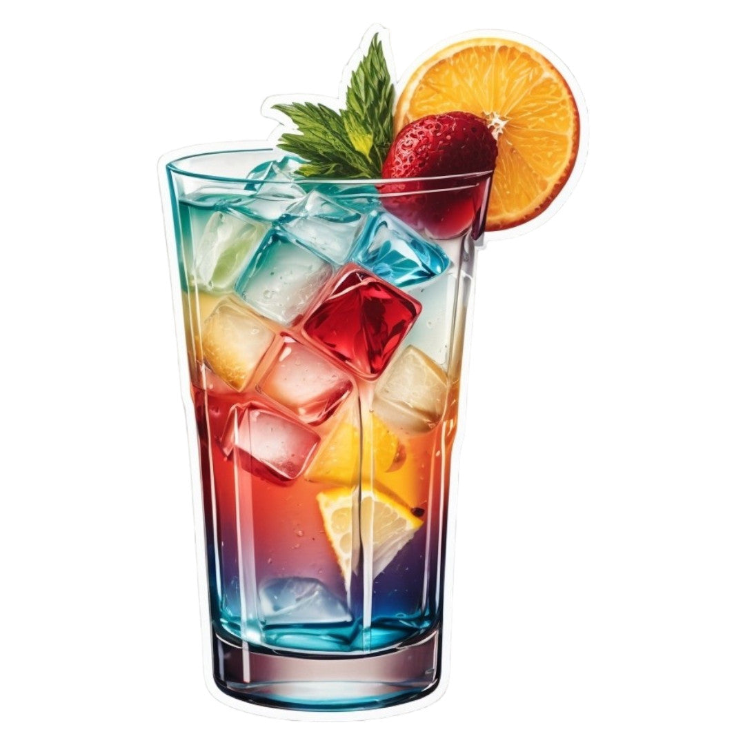 Set 3 bucati, Sticker decorativ, Cocktail cu capsuna, Rezistent la apa, NO2317, 6 cm, Multicolor