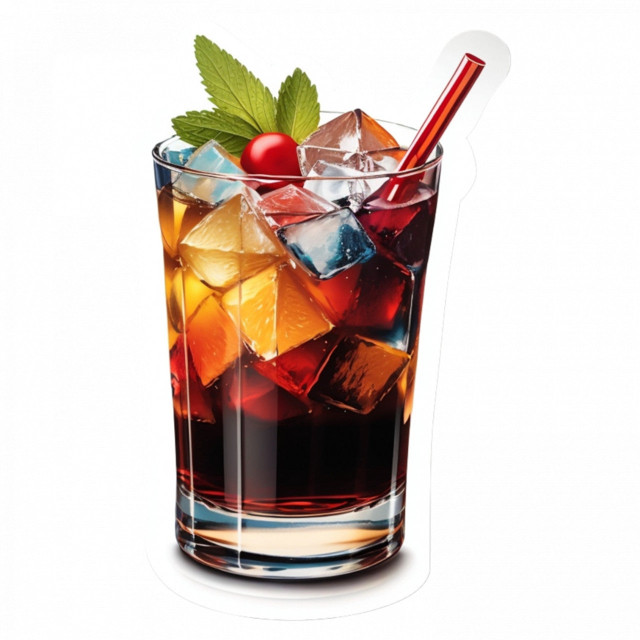 Set 3 bucati, Sticker decorativ, Cocktail cu gheata si menta, Rezistent la apa, NO18, 6 cm, Multicolor