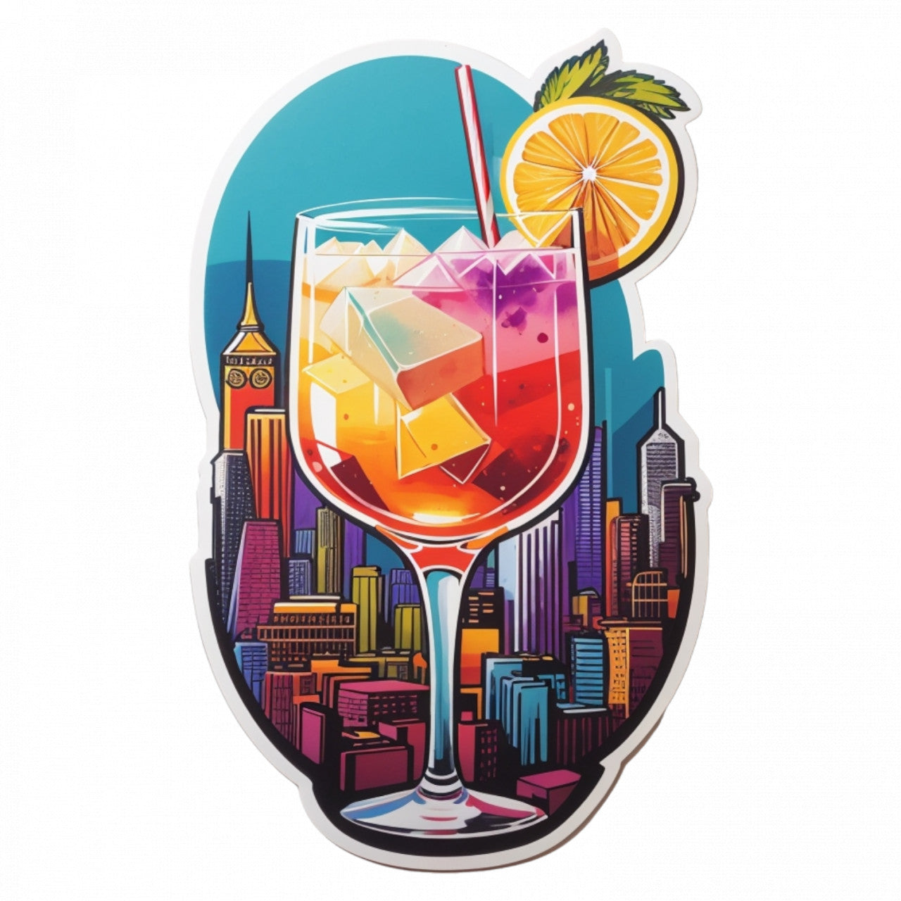 Set 3 bucati, Sticker decorativ, Cocktail cu gheta si lamaie, Rezistent la apa, NO98, 6 cm, Multicolor