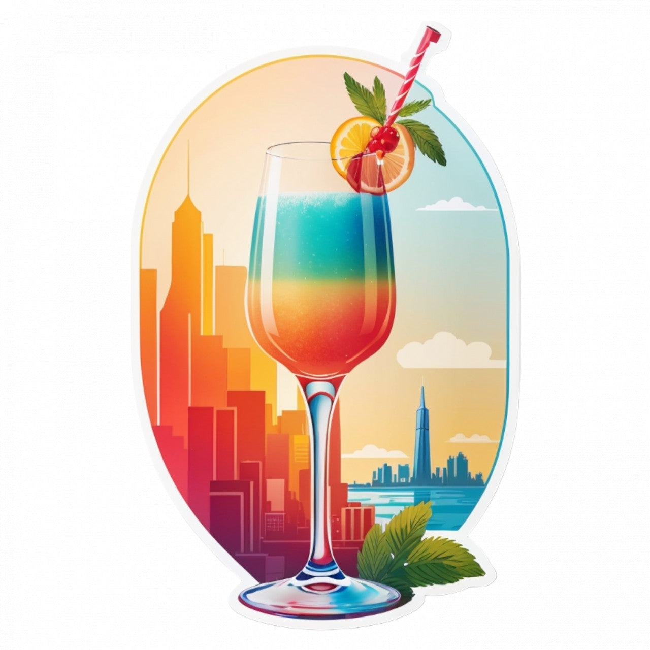 Set 3 bucati, Sticker decorativ, Cocktail cu pai, Rezistent la apa, NO47, 6 cm, Multicolor