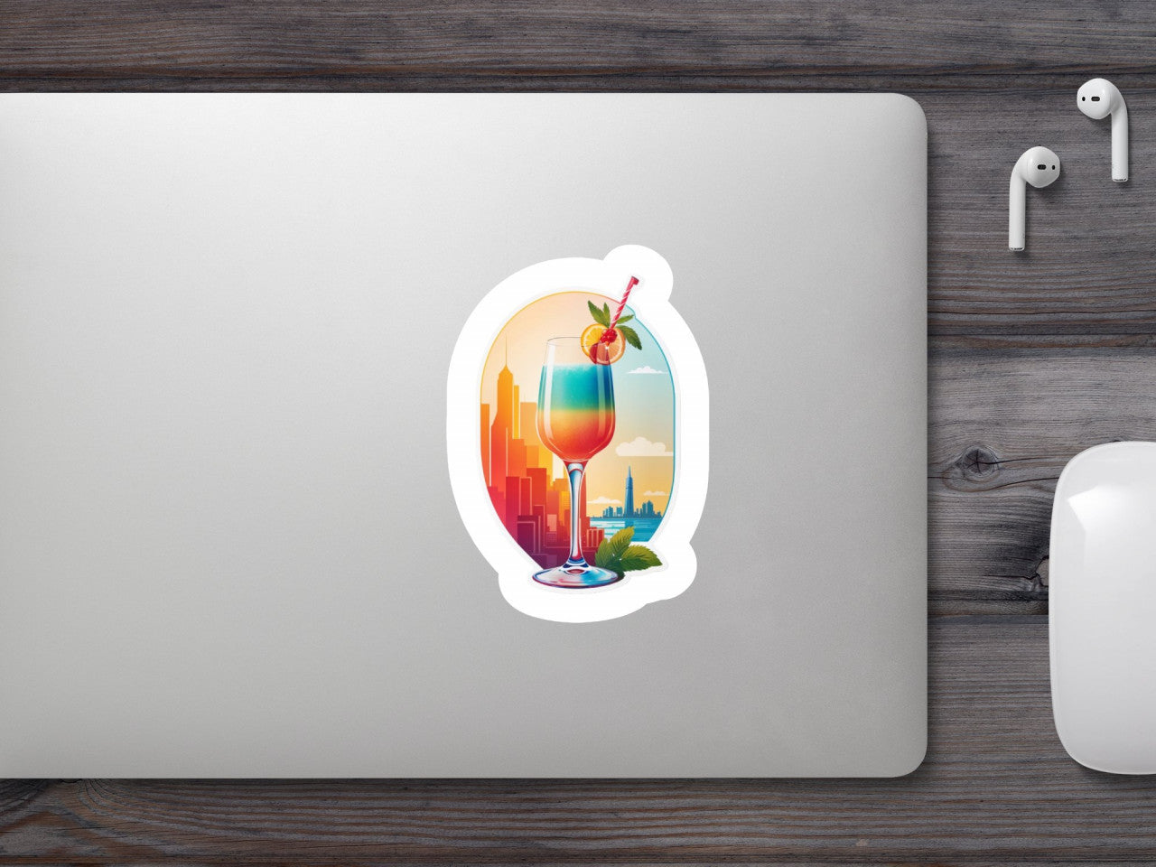 Set 3 bucati, Sticker decorativ, Cocktail cu pai, Rezistent la apa, NO47, 6 cm, Multicolor