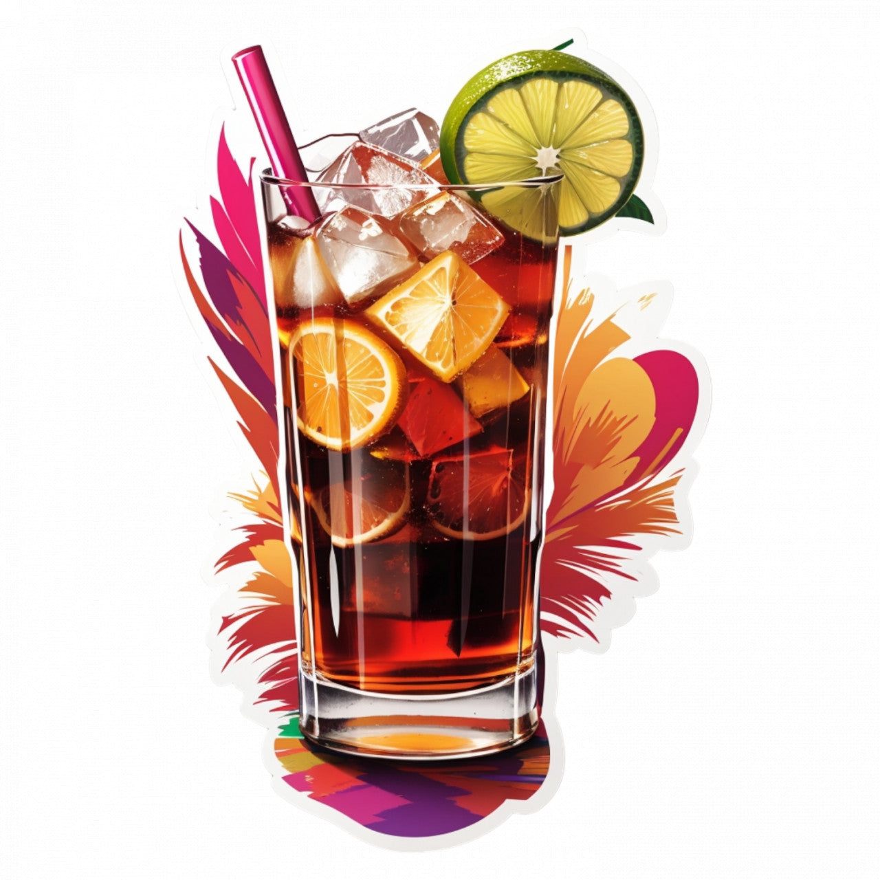 Set 3 bucati, Sticker decorativ, Cocktail Cuba libre cu gheata, Rezistent la apa, NO435, 6 cm, Multicolor