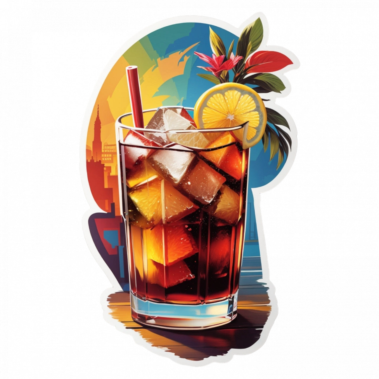 Set 3 bucati, Sticker decorativ, Cocktail Cuba libre cu lamaie, Rezistent la apa, NO434, 6 cm, Multicolor