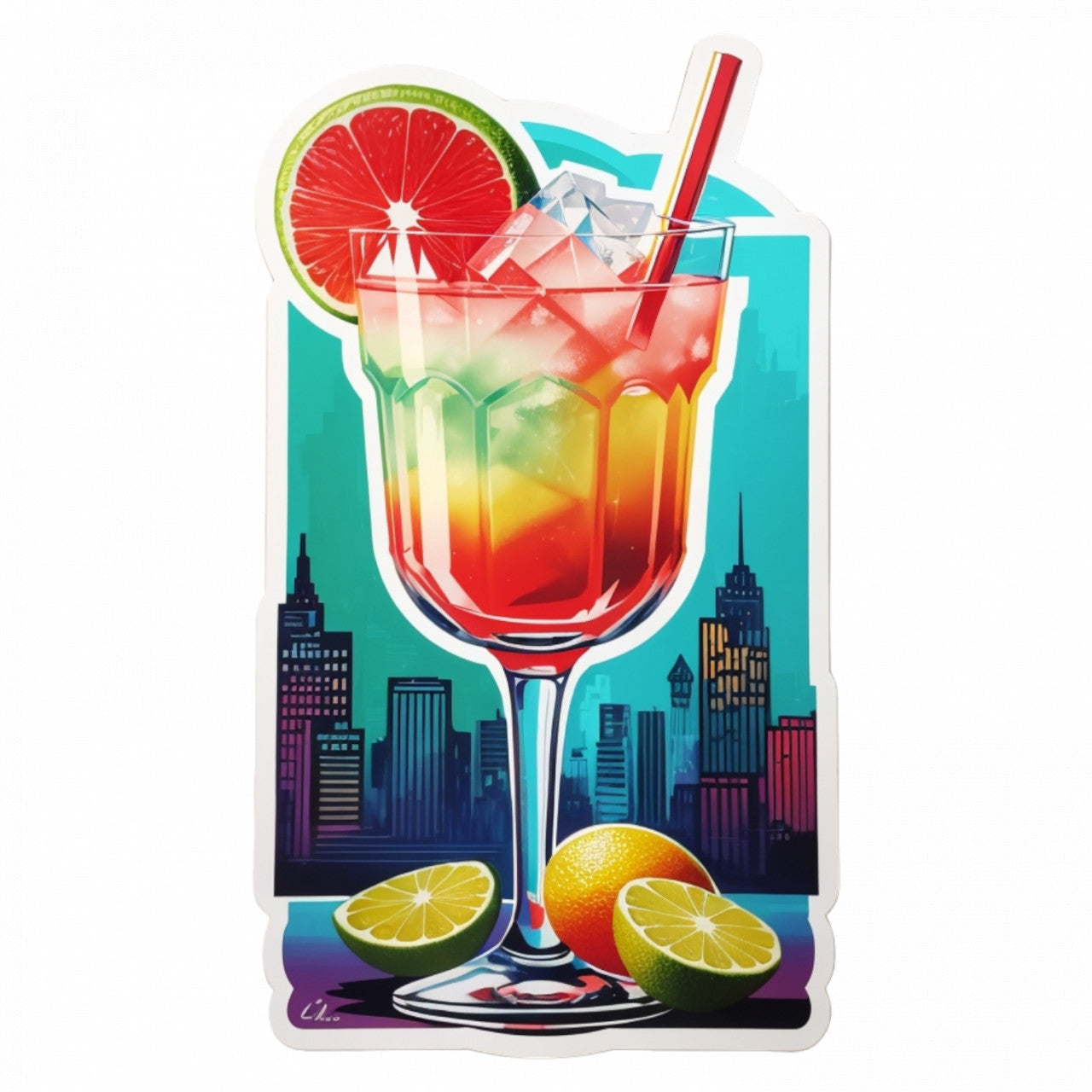 Set 3 bucati, Sticker decorativ, Cocktail Daiquir cu lime, Rezistent la apa, NO450, 6 cm, Multicolor