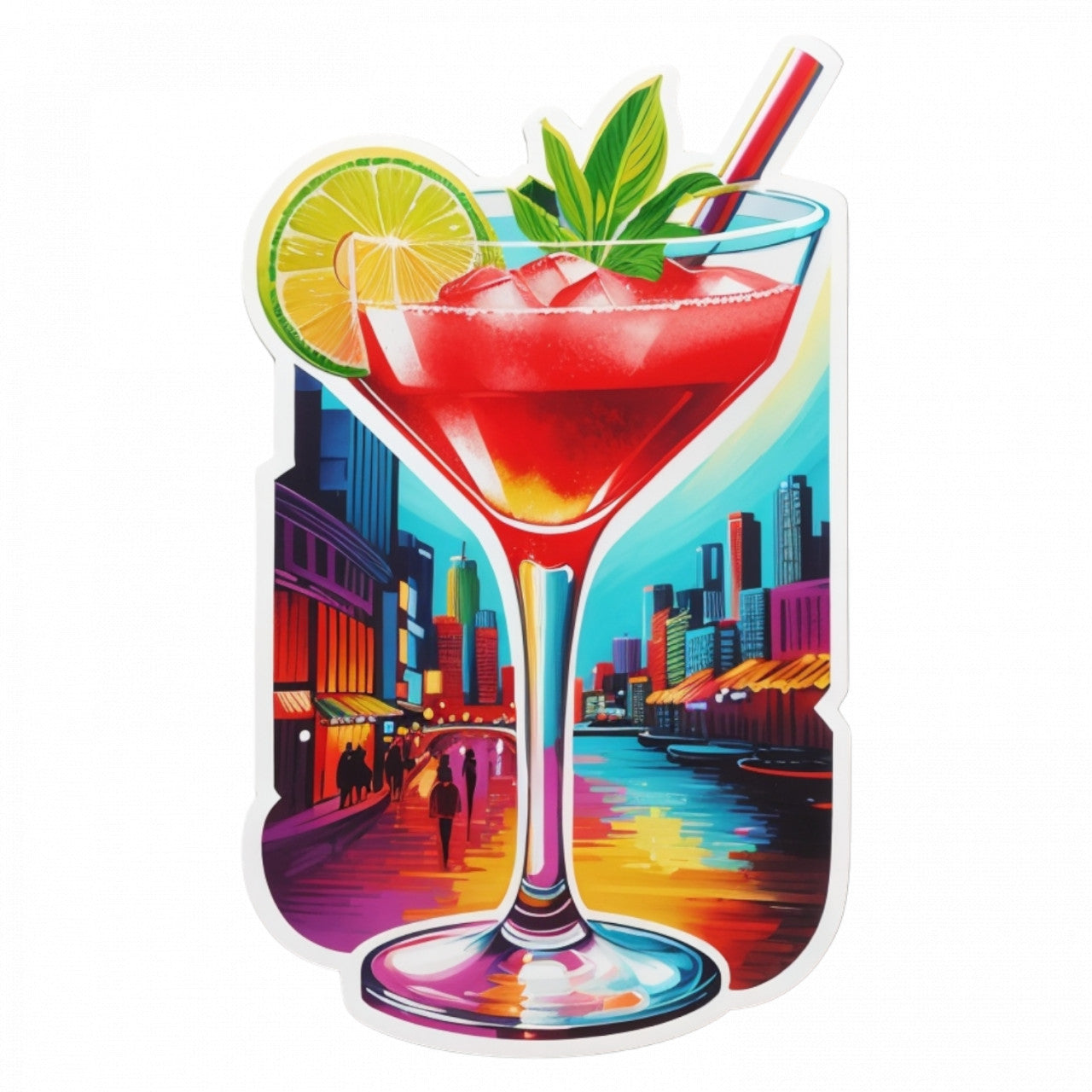 Set 3 bucati, Sticker decorativ, Cocktail Daiquir cu menta, Rezistent la apa, NO451, 6 cm, Multicolor