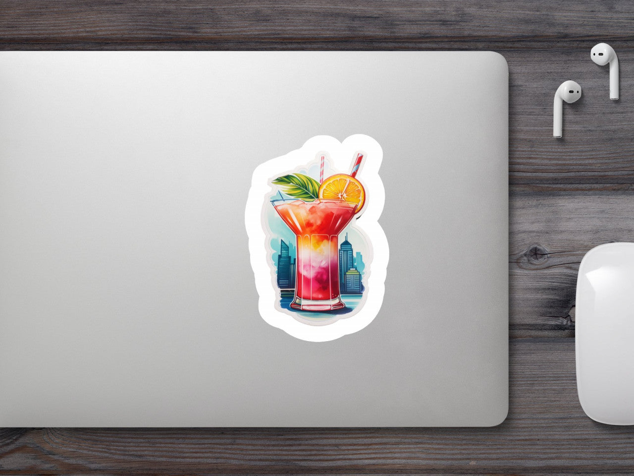 Set 3 bucati, Sticker decorativ, Cocktail Daiquir cu pai, Rezistent la apa, NO452, 6 cm, Multicolor