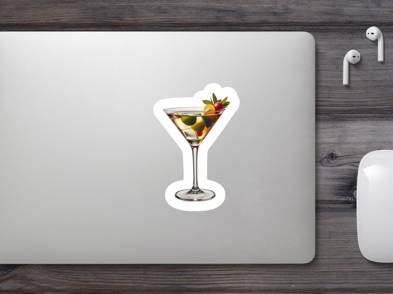 Set 3 bucati, Sticker decorativ, Cocktail dirty martini cu masline si menta, Rezistent la apa, NO485, 6 cm, Multicolor