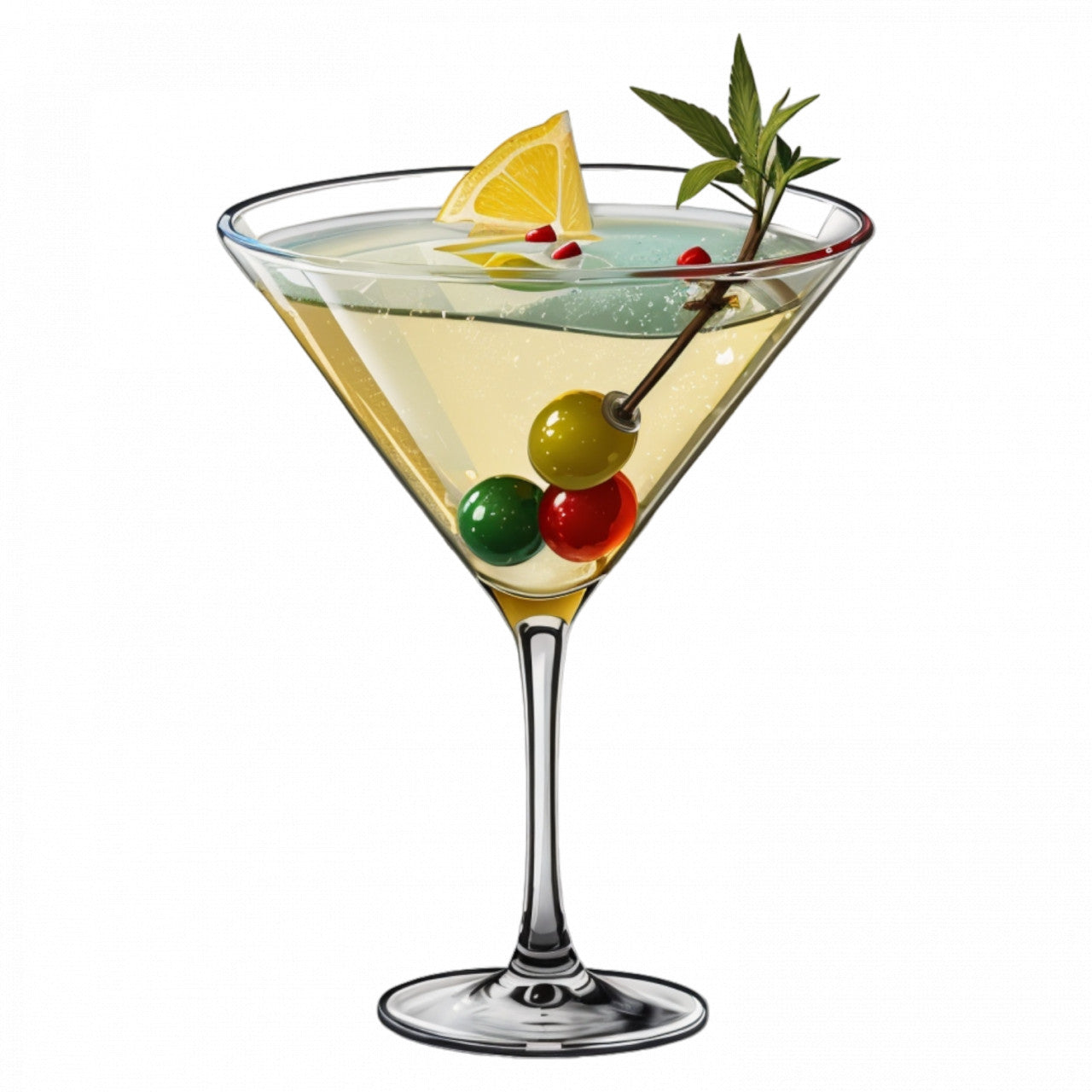 Set 3 bucati, Sticker decorativ, Cocktail dirty martini cu masline, Rezistent la apa, NO484, 6 cm, Multicolor