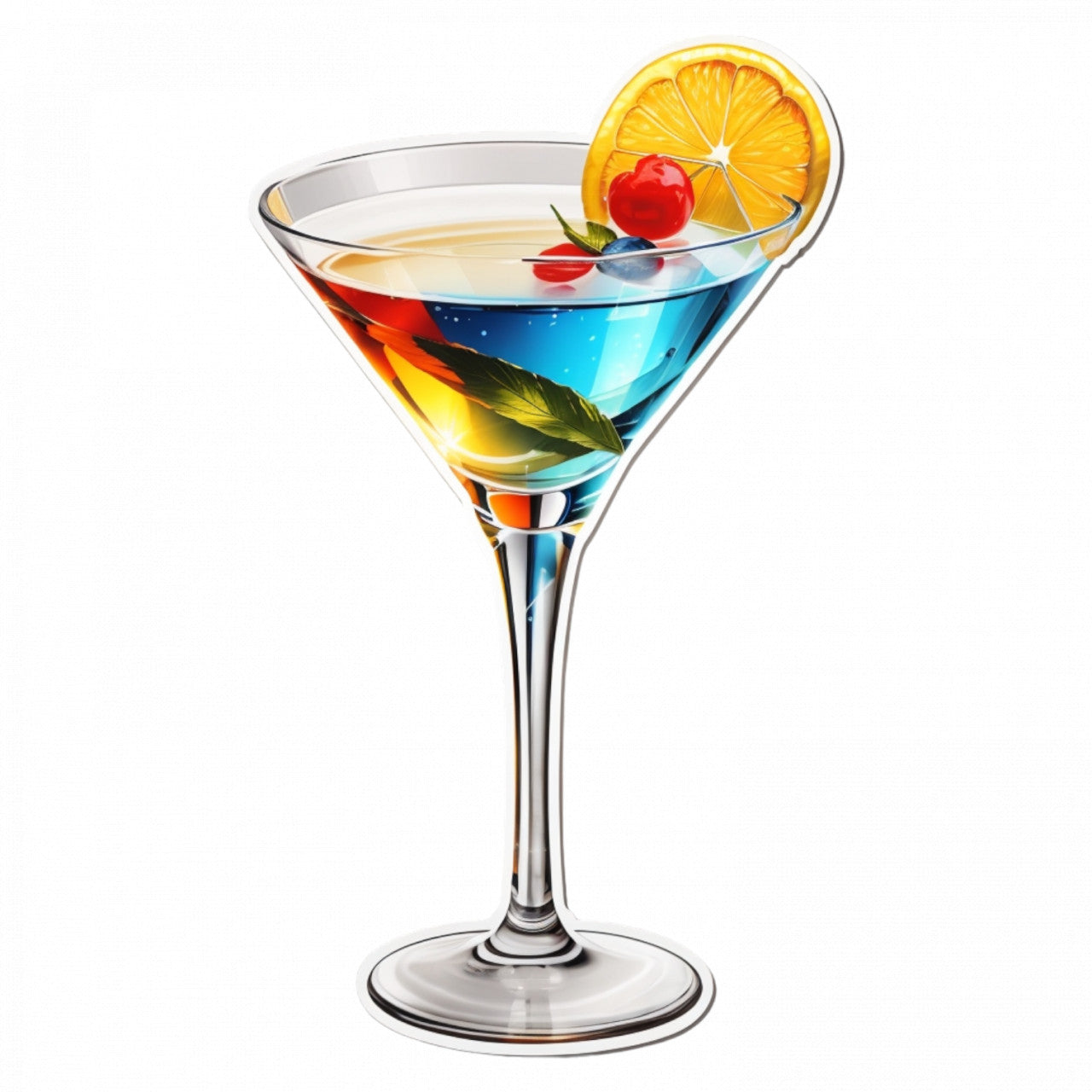 Set 3 bucati, Sticker decorativ, Cocktail dry martini cu felie de lamaie, Rezistent la apa, NO496, 6 cm, Multicolor