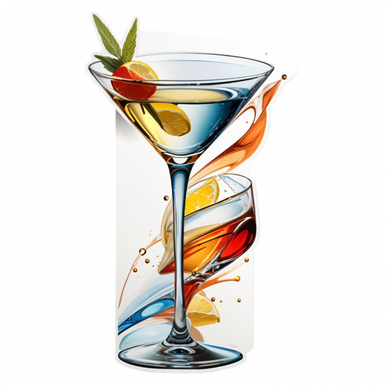 Set 3 bucati, Sticker decorativ, Cocktail dry martini cu menta, Rezistent la apa, NO495, 6 cm, Multicolor