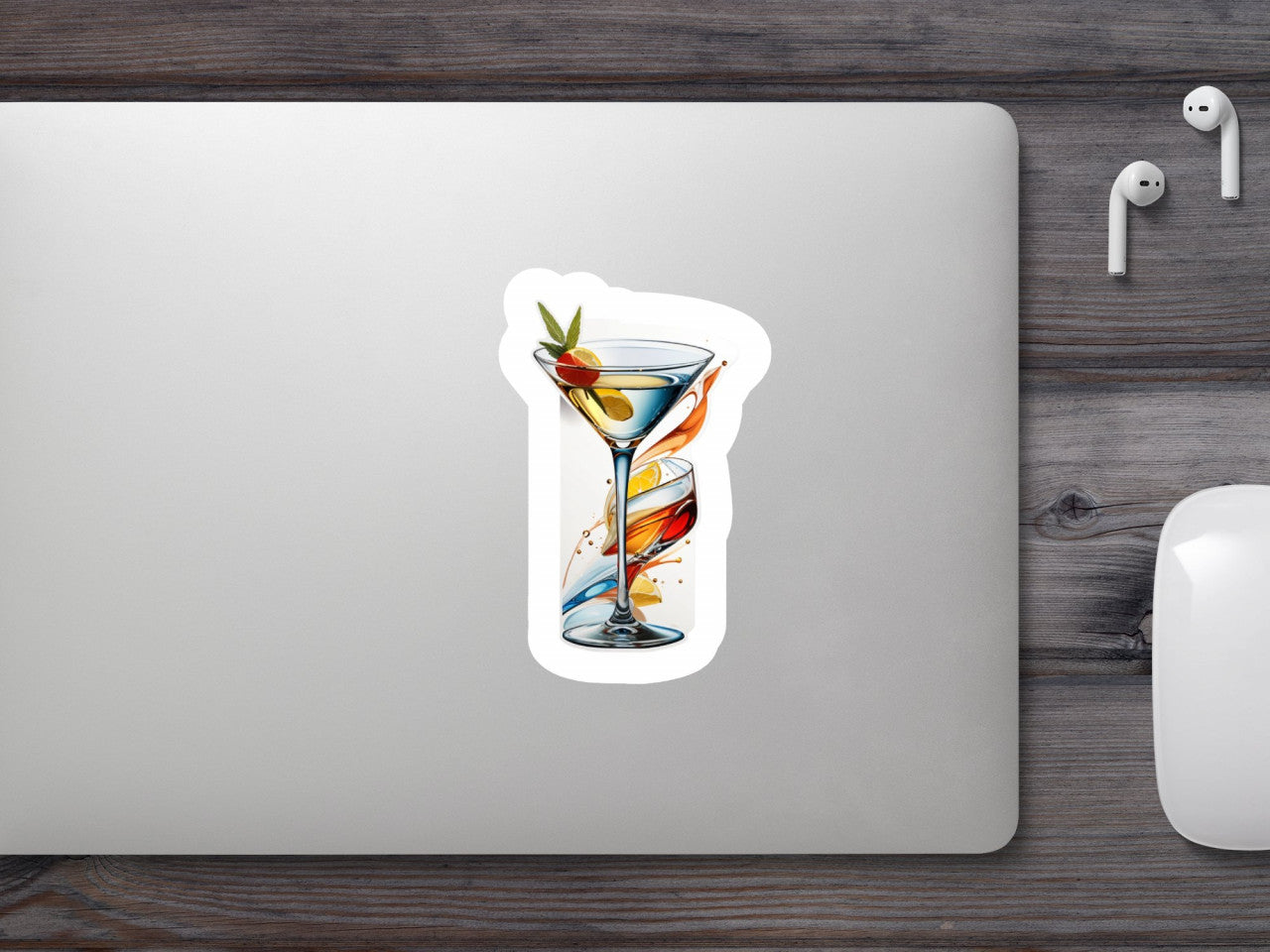 Set 3 bucati, Sticker decorativ, Cocktail dry martini cu menta, Rezistent la apa, NO495, 6 cm, Multicolor