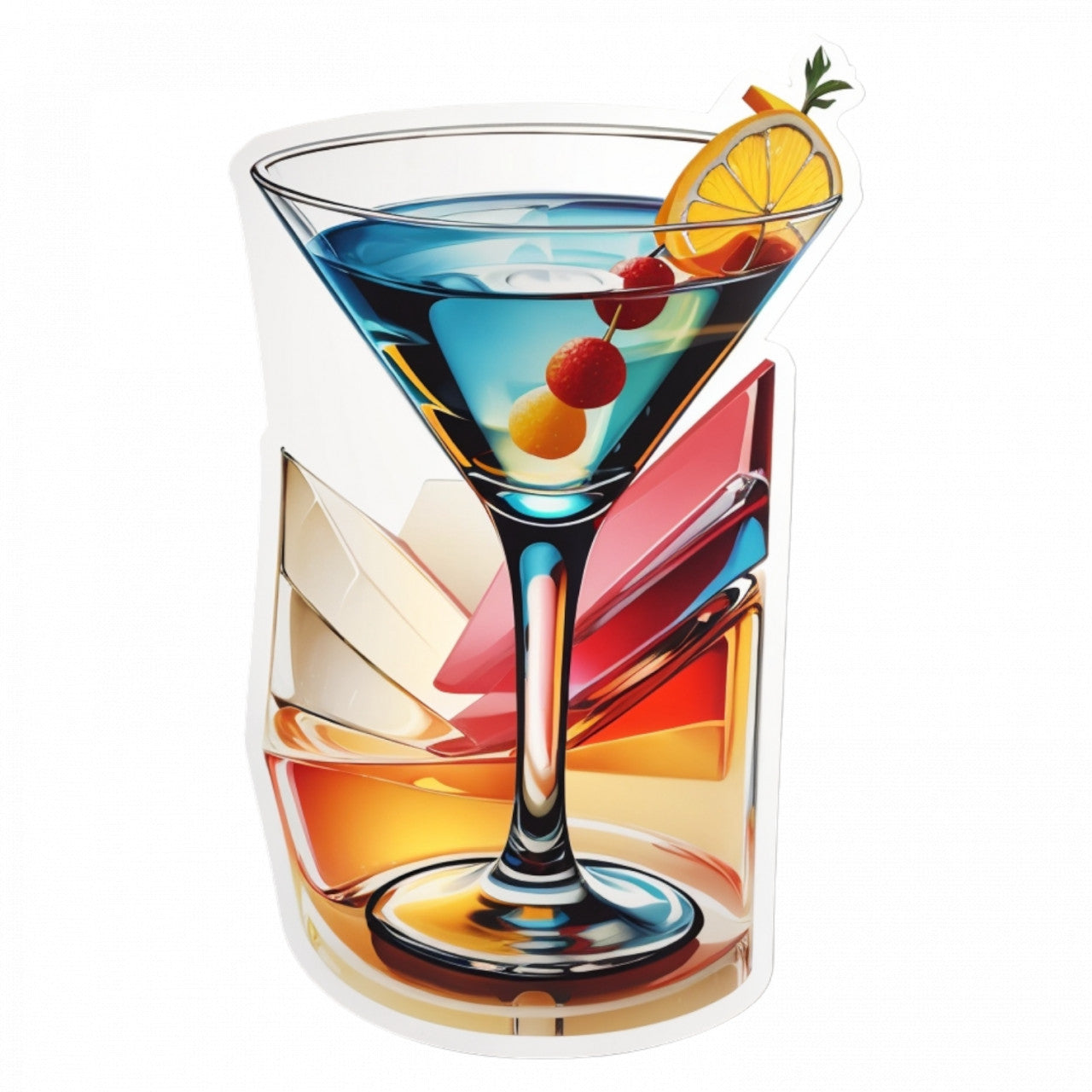 Set 3 bucati, Sticker decorativ, Cocktail dry martini, Rezistent la apa, NO494, 6 cm, Multicolor