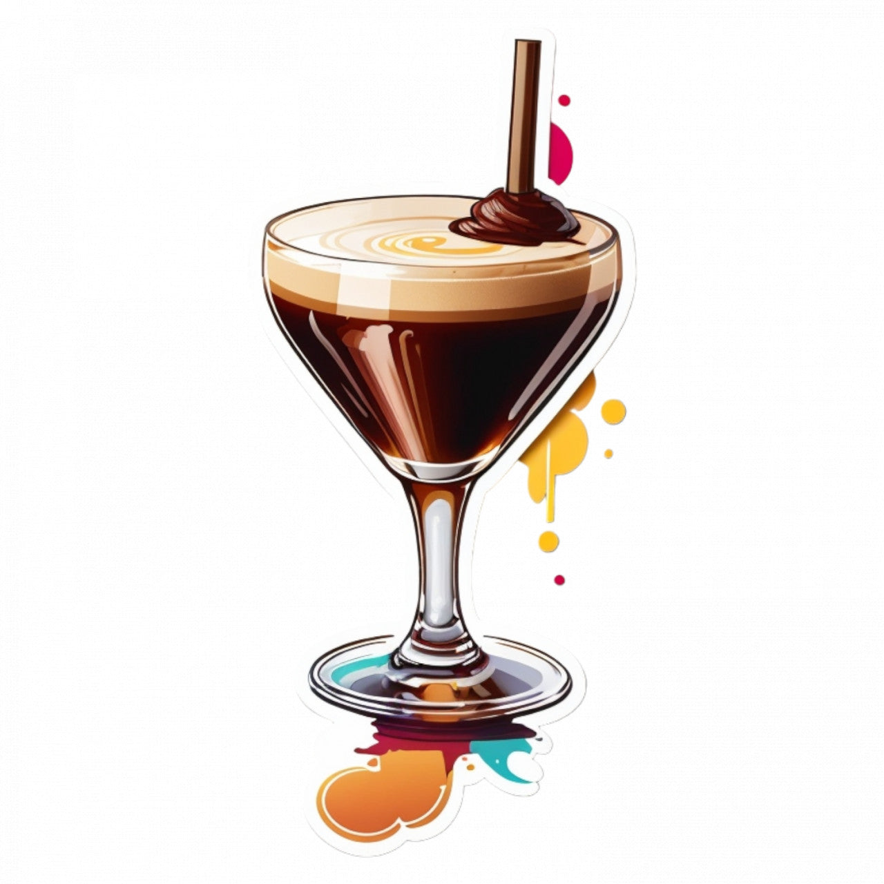 Set 3 bucati, Sticker decorativ, Cocktail espresso martini cu pai, Rezistent la apa, NO526, 6 cm, Multicolor