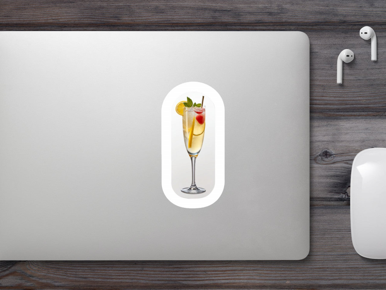 Set 3 bucati, Sticker decorativ, Cocktail frantuzesc cu capsune si menta, Rezistent la apa, NO578, 6 cm, Multicolor