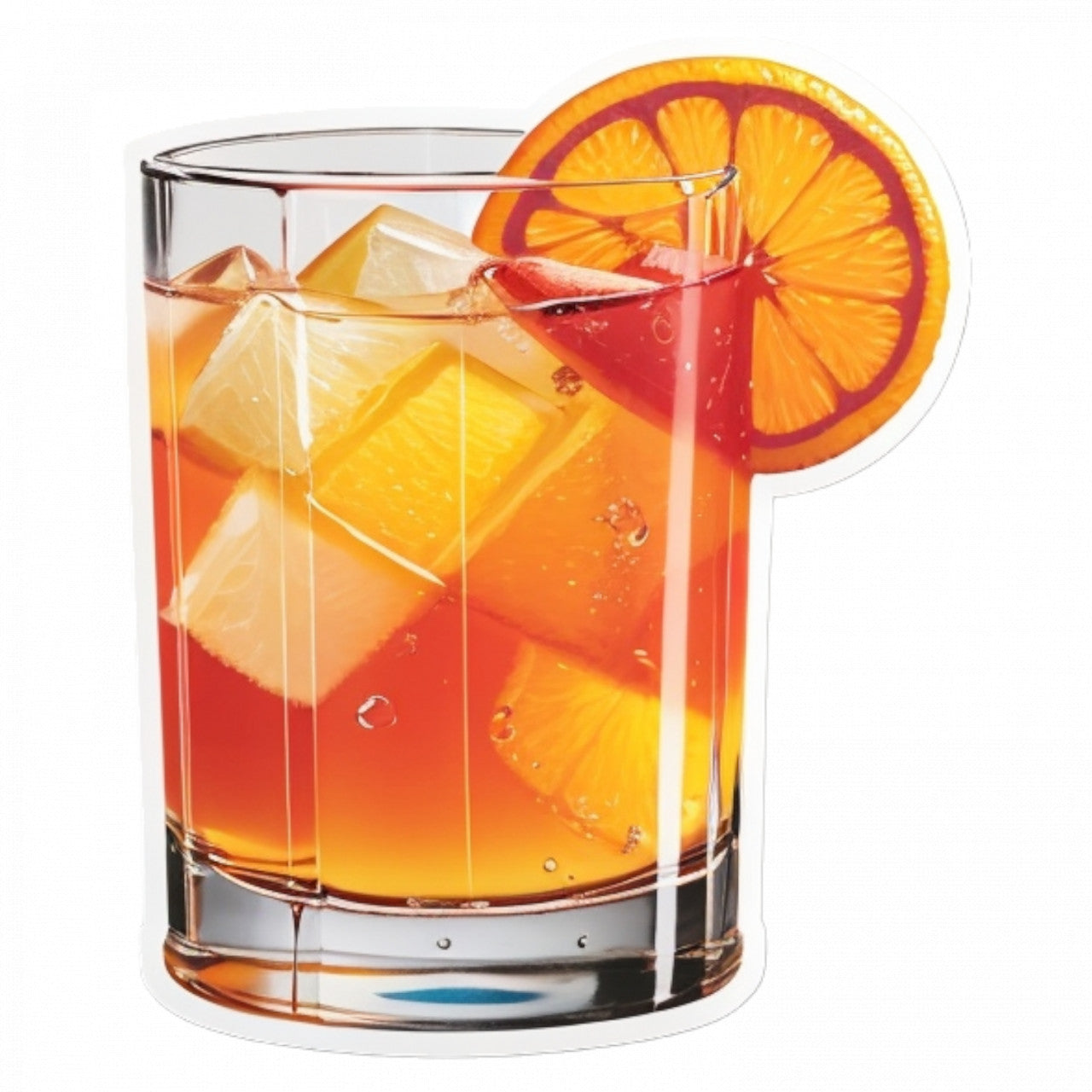 Set 3 bucati, Sticker decorativ, Cocktail Fuzzy navel cu gheata, Rezistent la apa, NO581, 6 cm, Multicolor