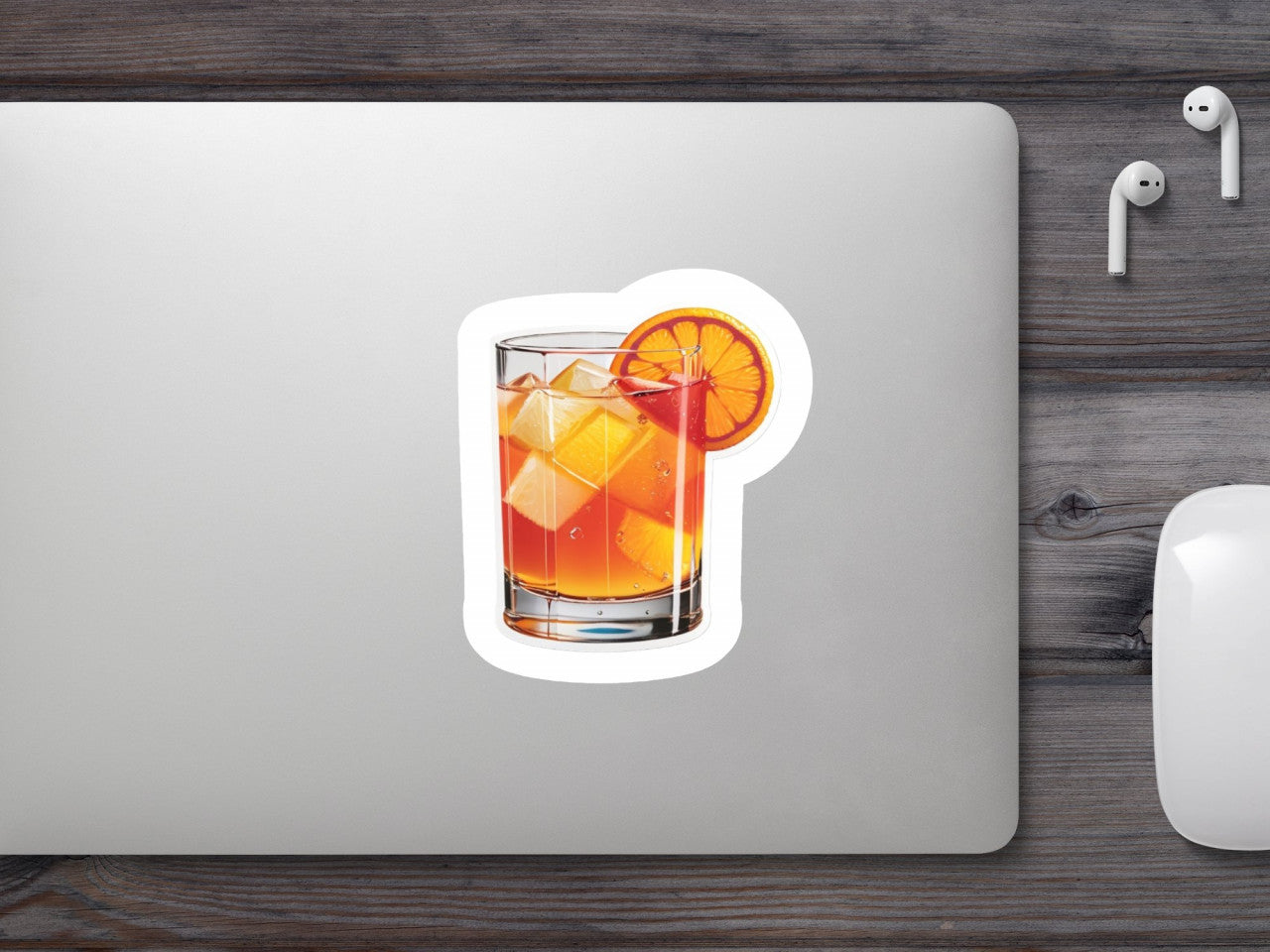 Set 3 bucati, Sticker decorativ, Cocktail Fuzzy navel cu gheata, Rezistent la apa, NO581, 6 cm, Multicolor