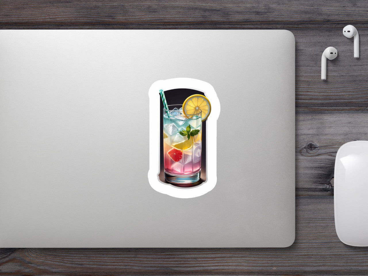 Set 3 bucati, Sticker decorativ, Cocktail gin fizz cu gheata si lamaie, Rezistent la apa, NO630, 6 cm, Multicolor