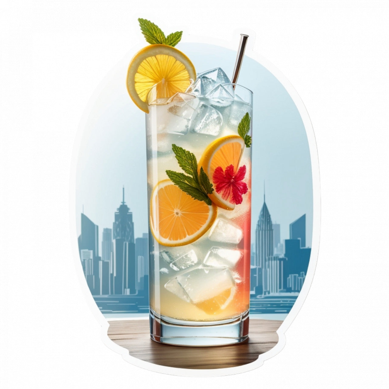 Set 3 bucati, Sticker decorativ, Cocktail gin fizz cu menta, Rezistent la apa, NO629, 6 cm, Multicolor