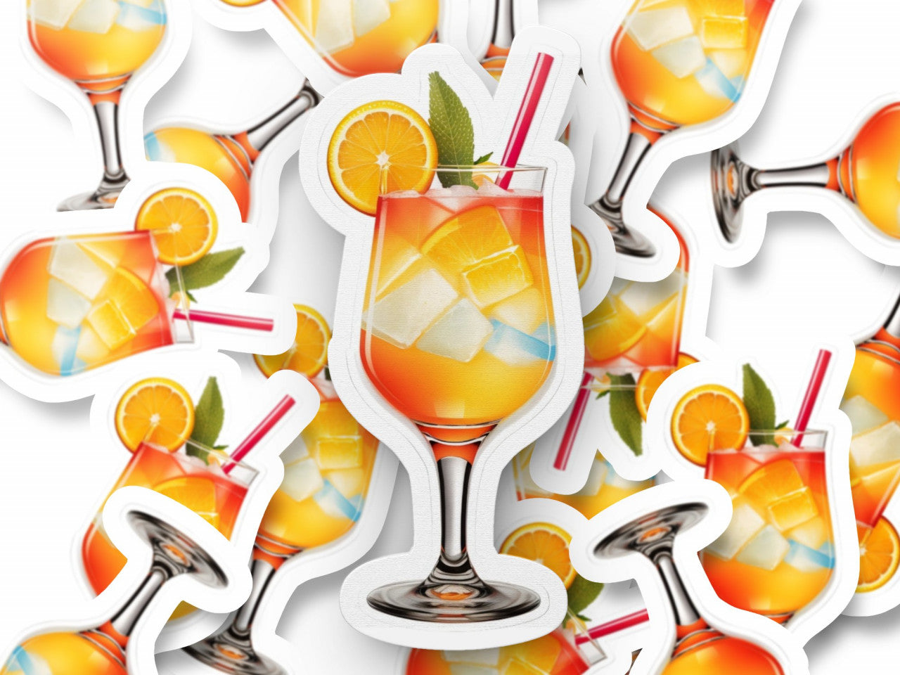 Set 3 bucati, Sticker decorativ, Cocktail Harvey wallbanger cu gheata, Rezistent la apa, NO663, 6 cm, Multicolor