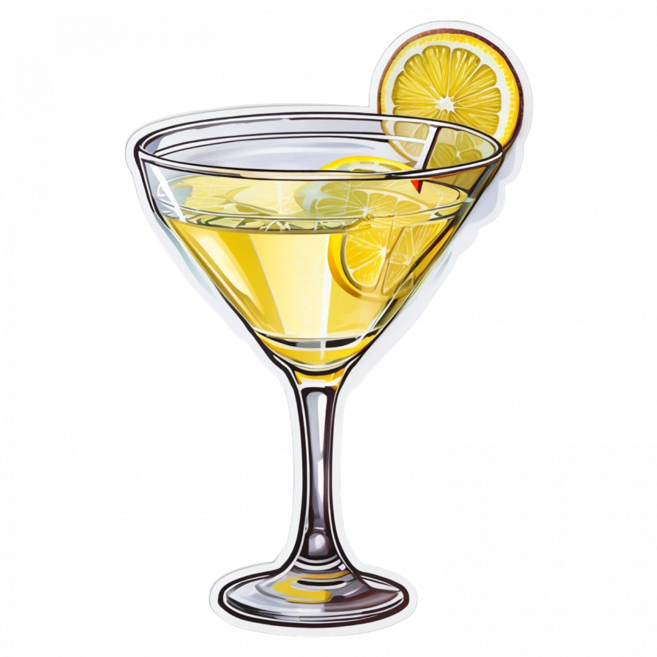 Set 3 bucati, Sticker decorativ, Cocktail lemon drop martini cu lamaie, Rezistent la apa, NO787, 6 cm, Multicolor