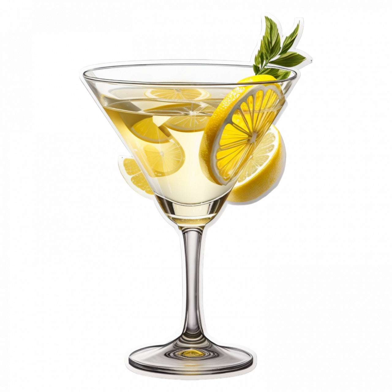 Set 3 bucati, Sticker decorativ, Cocktail lemon drop martini cu menta si lamaie, Rezistent la apa, NO788, 6 cm, Multicolor