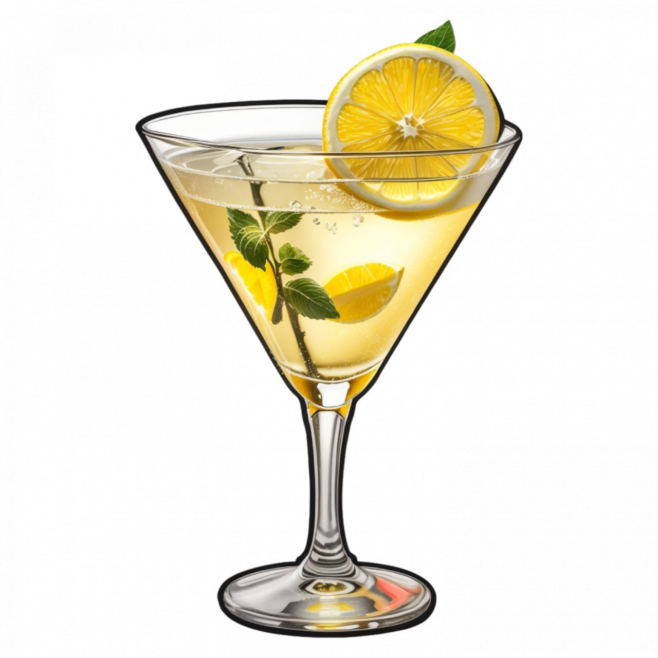 Set 3 bucati, Sticker decorativ, Cocktail lemon drop martini, Rezistent la apa, NO786, 6 cm, Multicolor