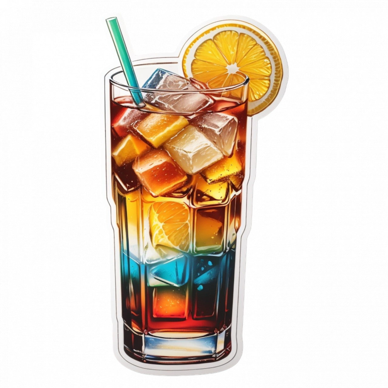 Set 3 bucati, Sticker decorativ, Cocktail long island ceai cu gheata in pahar cu pai, Rezistent la apa, NO822, 6 cm, Multicolor