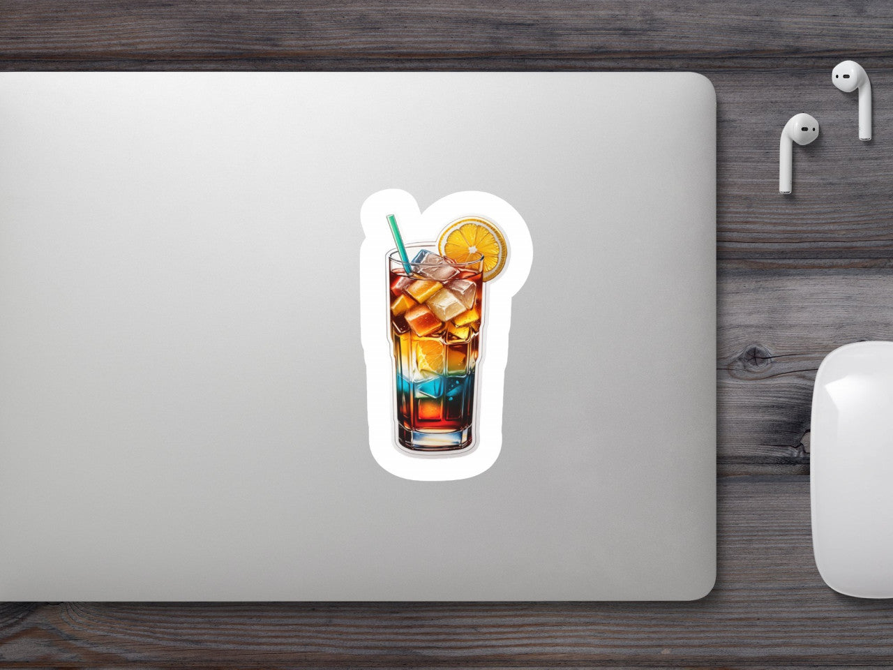 Set 3 bucati, Sticker decorativ, Cocktail long island ceai cu gheata in pahar cu pai, Rezistent la apa, NO822, 6 cm, Multicolor