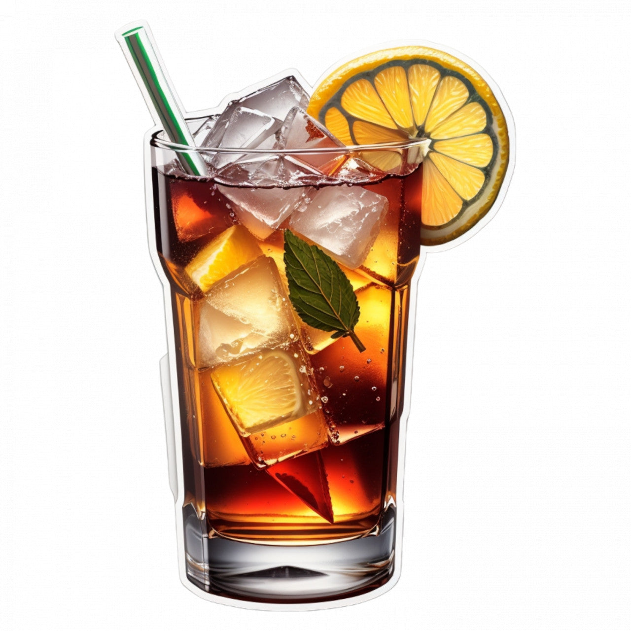 Set 3 bucati, Sticker decorativ, Cocktail long island ceai cu gheata si menta, Rezistent la apa, NO824, 6 cm, Multicolor