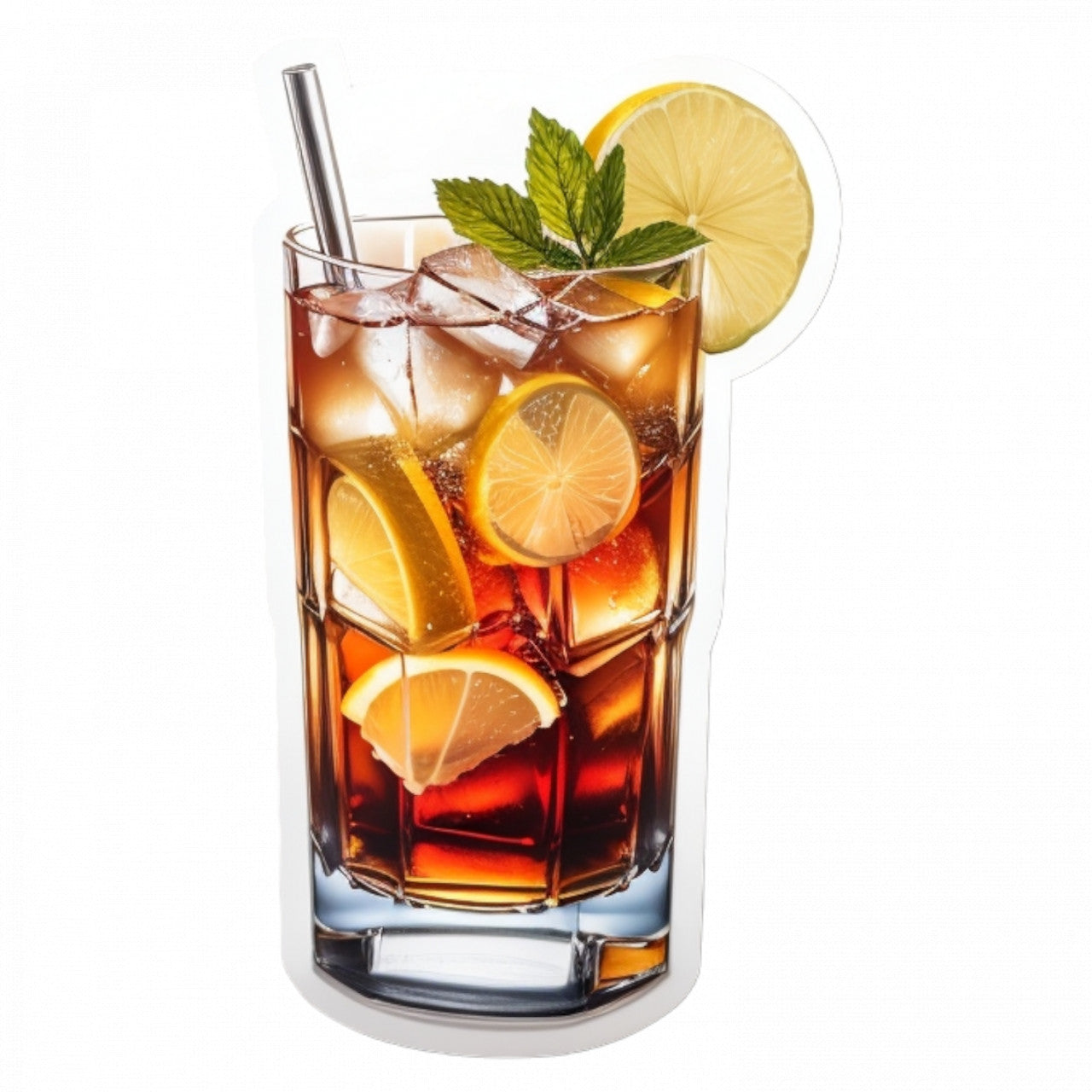 Set 3 bucati, Sticker decorativ, Cocktail long island ceai cu gheata menta si lamaie, Rezistent la apa, NO823, 6 cm, Multicolor