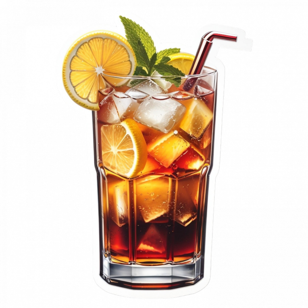 Set 3 bucati, Sticker decorativ, Cocktail long island ceai cu gheata, Rezistent la apa, NO821, 6 cm, Multicolor