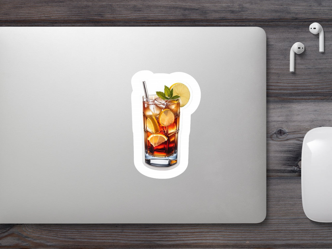 Set 3 bucati, Sticker decorativ, Cocktail long island ceai cu gheata menta si lamaie, Rezistent la apa, NO823, 6 cm, Multicolor