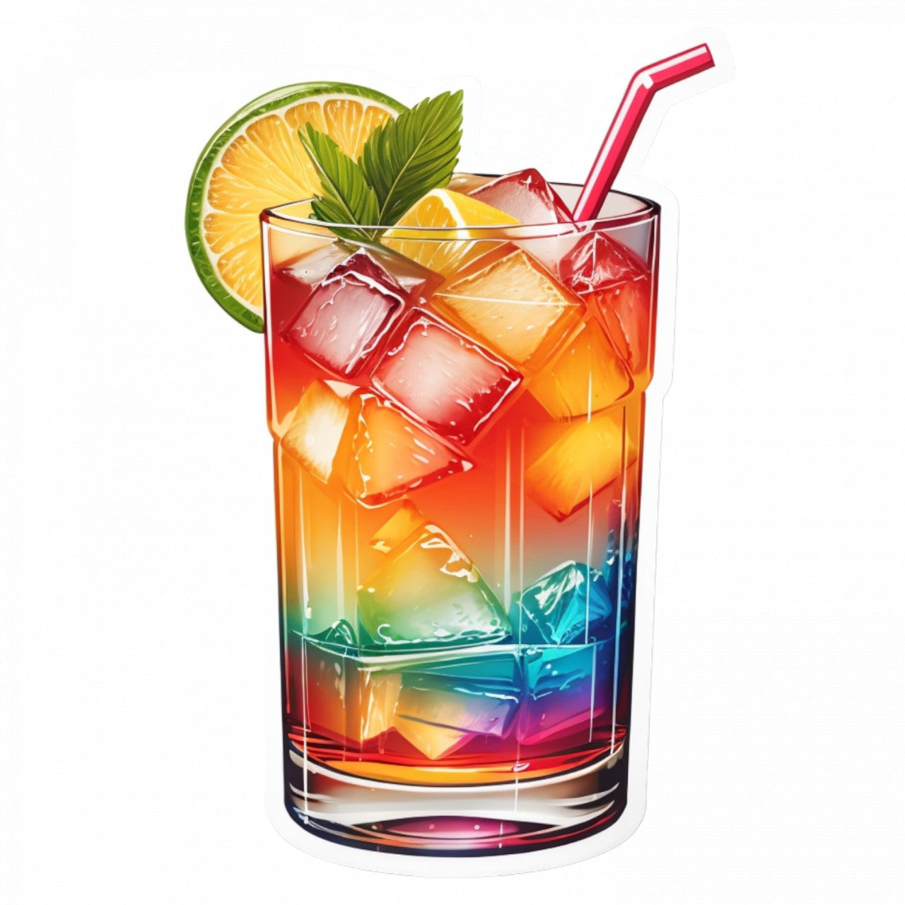Set 3 bucati, Sticker decorativ, Cocktail Mai Tai cu gheata menta si lamaie, Rezistent la apa, NO854, 6 cm, Multicolor