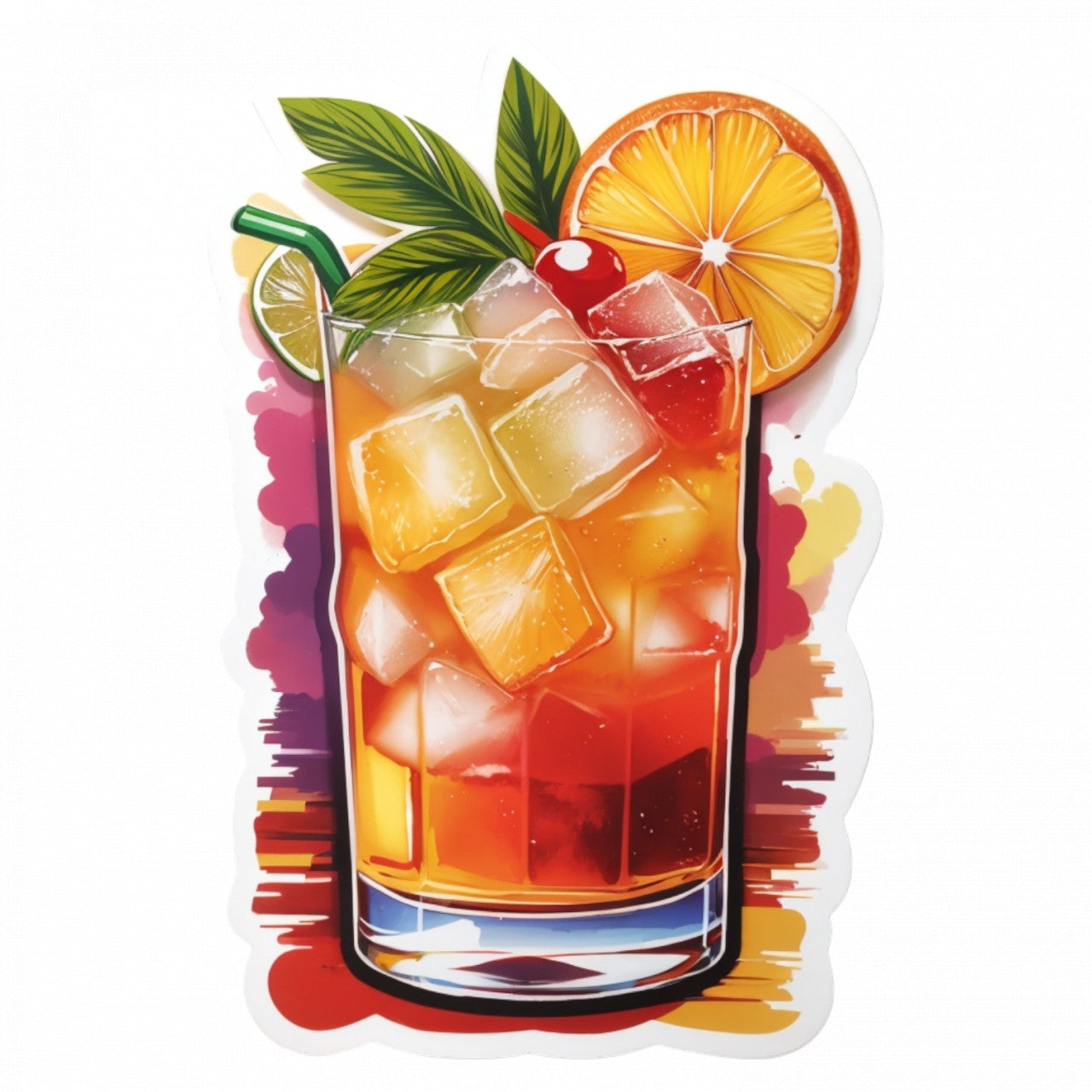 Set 3 bucati, Sticker decorativ, Cocktail Mai Tai, Rezistent la apa, NO856, 6 cm, Multicolor