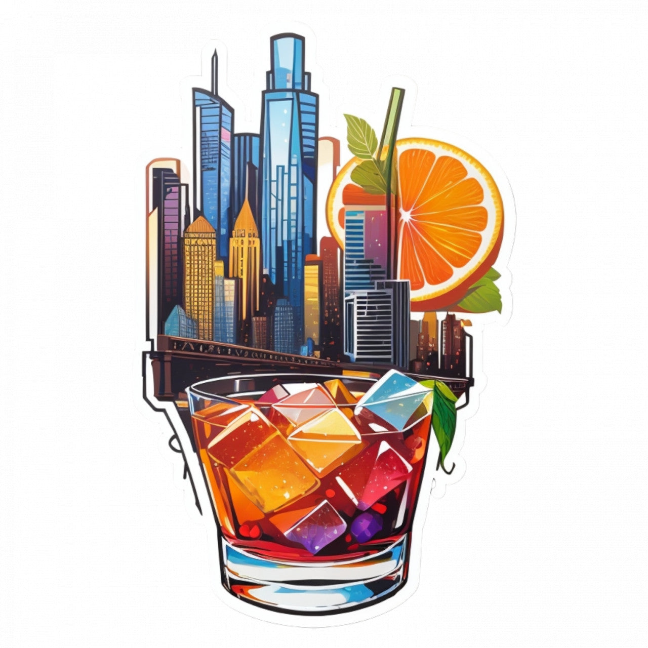 Set 3 bucati, Sticker decorativ, Cocktail Manhattan, Rezistent la apa, NO864, 6 cm, Multicolor