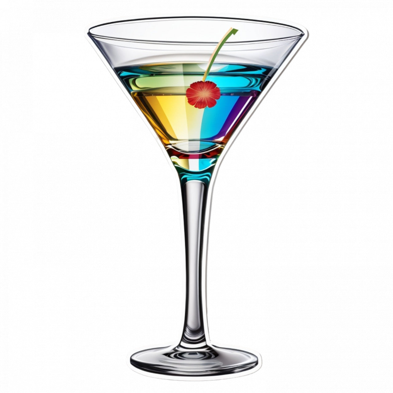 Set 3 bucati, Sticker decorativ, Cocktail Martini cu cireasa, Rezistent la apa, NO879, 6 cm, Multicolor