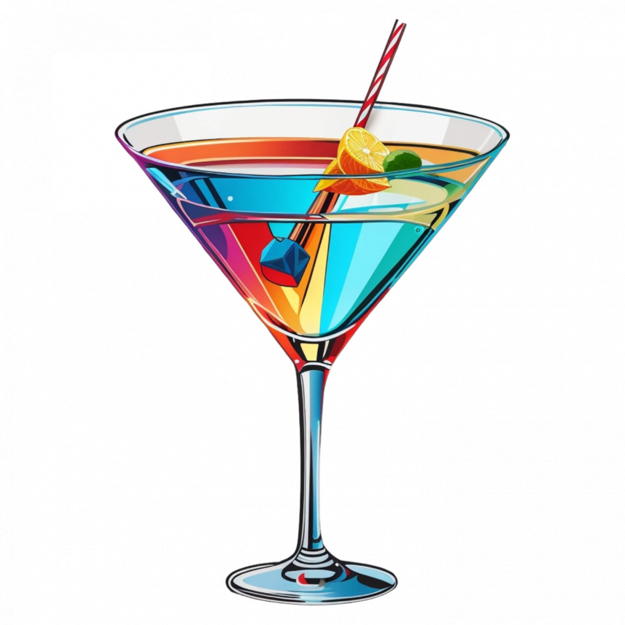 Set 3 bucati, Sticker decorativ, Cocktail Martini pahar cu pai, Rezistent la apa, NO880, 6 cm, Multicolor