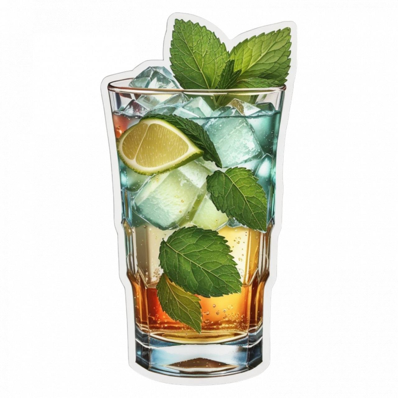 Set 3 bucati, Sticker decorativ, Cocktail mint julep cu gheata, Rezistent la apa, NO912, 6 cm, Multicolor