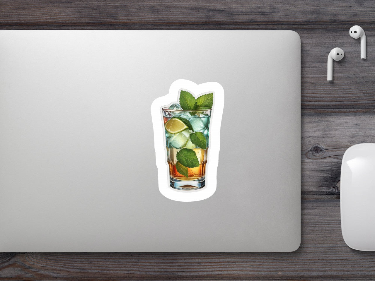 Set 3 bucati, Sticker decorativ, Cocktail mint julep cu gheata, Rezistent la apa, NO912, 6 cm, Multicolor