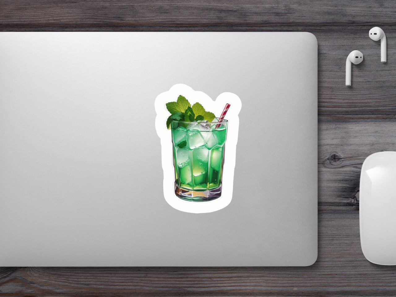 Set 3 bucati, Sticker decorativ, Cocktail mint julep, Rezistent la apa, NO911, 6 cm, Multicolor