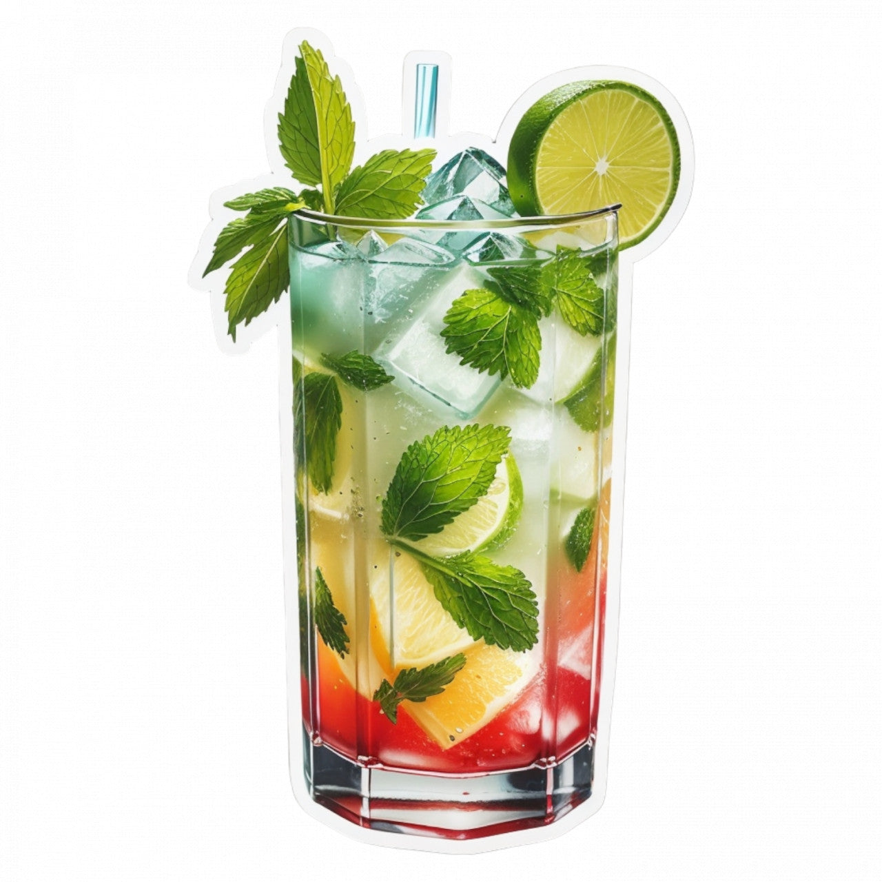 Set 3 bucati, Sticker decorativ, Cocktail Mojito cu menta, Rezistent la apa, NO916, 6 cm, Multicolor